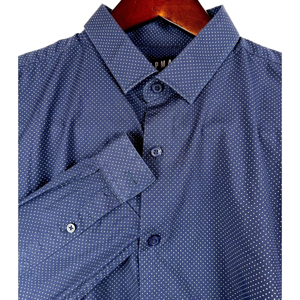 Topman Muscle Fit Navy Blue Ditsy Dot Long Sleeve Button Down‎ Shirt Men's L